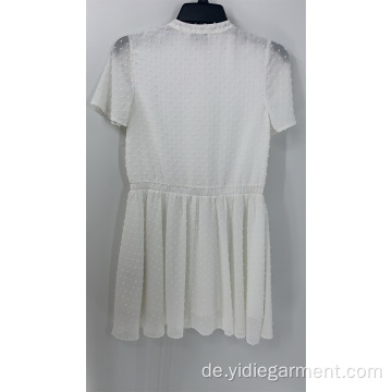 Damen White Dobby Kurzarm Chiffon Kleid